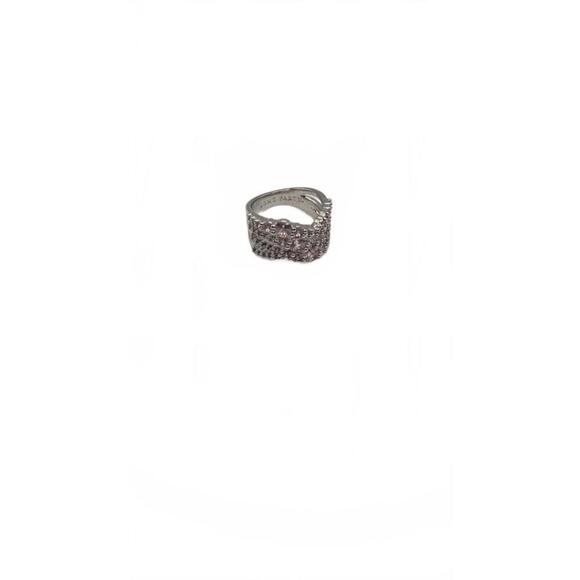Silver Tone Multi-Row Crystal Accent Ring Size 6 - Picture 1 of 9